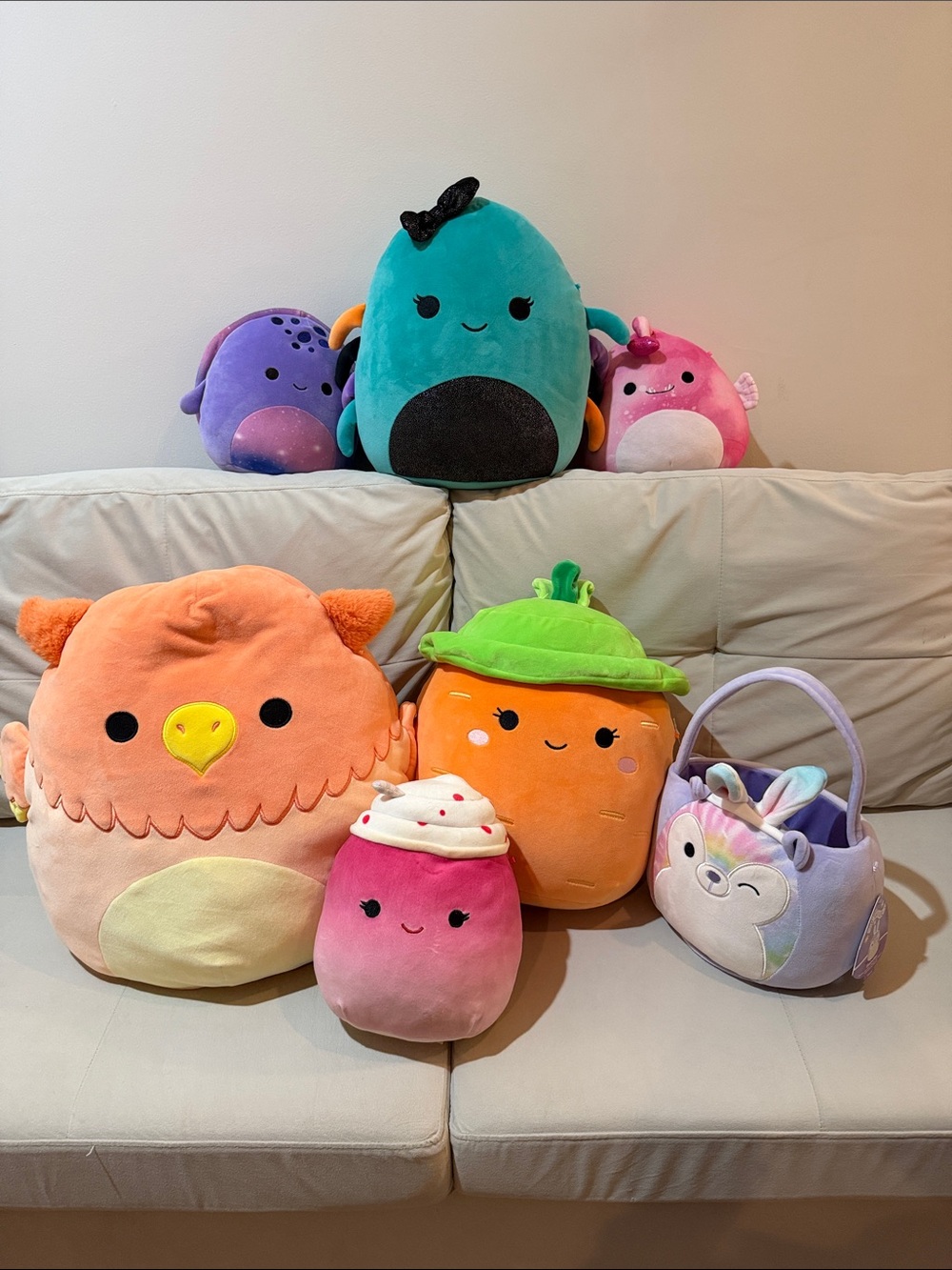 6 Squishmallow Plushies and a Squishmallow Basket - New and NWOT all for $40